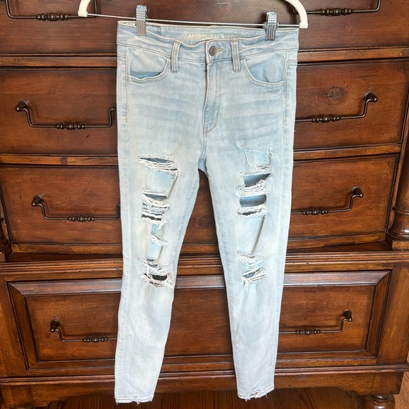 American Eagle super high rise jegging crop size 2. Very distressed. EUC - Picture 1 of 4